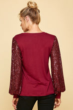 Load image into Gallery viewer, Wine Top with Sequin Sleeves  Les Amis   
