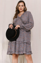 Load image into Gallery viewer, Oddi Floral Tiered Dress with Ruffled Trim in Grey Dresses Oddi   
