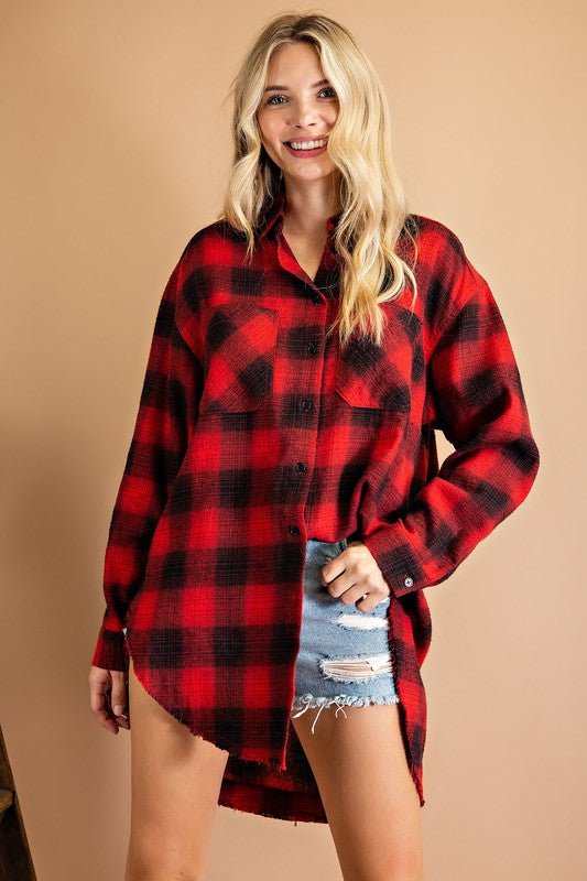 Red and Black Plaid Woven Shirt by 143 Story  143 Story   