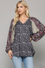 Load image into Gallery viewer, GiGio Light Gray Top with Animal and Paisley Mixed Prints  Gigio   
