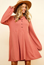 Load image into Gallery viewer, Long Sleeved Knit Dress with Puff Sleeves in Rust Color Dresses Ces Femme   
