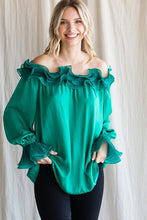 Load image into Gallery viewer, Jodifl Top with Spiral Ruffles in Emerald FINAL SALE Top Jodifl   
