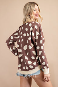 Taupe and Cream Sweater with Big Cheetah Print  143 Story   