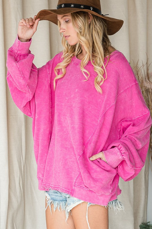 BucketList Mineral Washed Sweatshirt in Fuchsia – June Adel