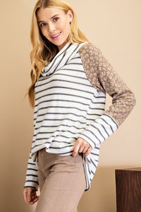 Striped Top with Leopard Print Sleeves  143 Story   
