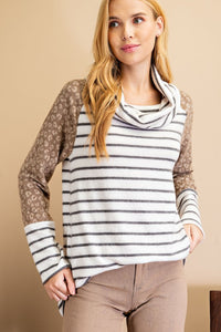 Striped Top with Leopard Print Sleeves  143 Story   