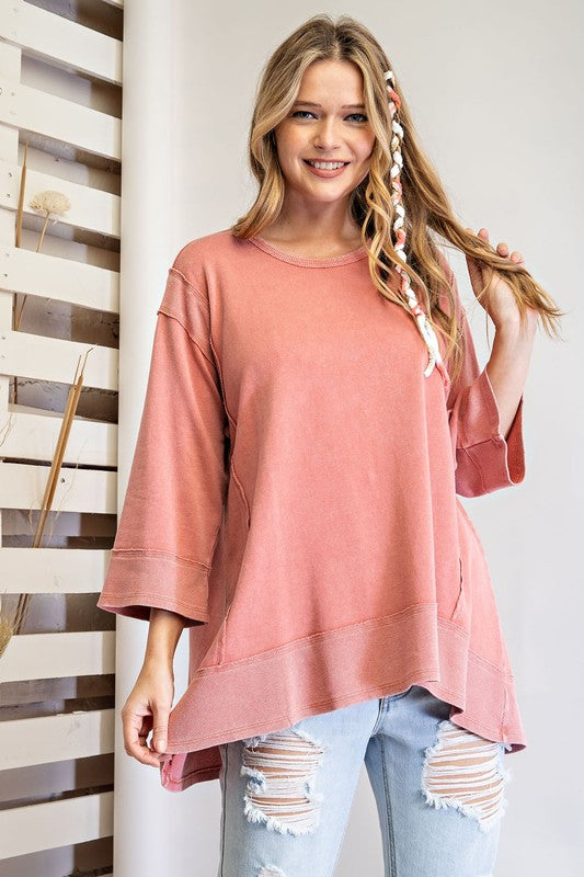 Easel Mineral Washed Tunic Top in Dried Rose  Easel   