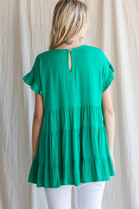 Jodifl Tiered Babydoll Top in Emerald Green Shirts & Tops Jodifl   