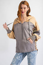 Load image into Gallery viewer, Easel Sweater Block Hooded Pullover Top in Smoke Shirts &amp; Tops Easel   
