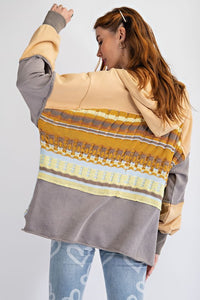 Easel Sweater Block Hooded Pullover Top in Smoke Shirts & Tops Easel   