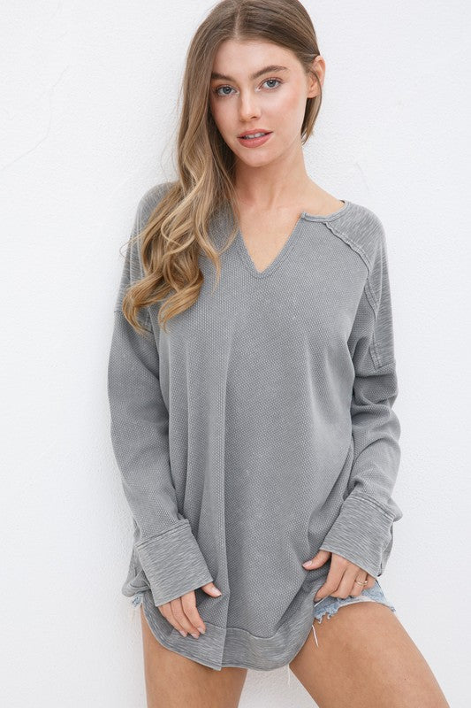 Blue B Long Sleeved Casual Top in Heather Gray Shirts & Tops Blue B   