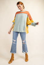 Load image into Gallery viewer, Easel Color Block Washed Pullover Top in Faded Sage Shirts &amp; Tops Easel   
