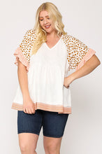 Load image into Gallery viewer, GiGio Off White Top with Animal Print Sleeves Top Gigio   
