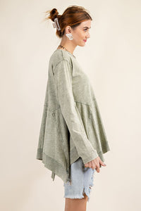 Easel Sharkbite Washed Tunic Top in Olive Grey  Easel   