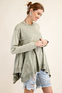 Easel Sharkbite Washed Tunic Top in Olive Grey  Easel   