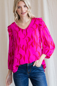 Jodifl Hot Pink and Red Printed Top Shirts & Tops Jodifl   