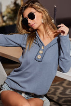 Load image into Gallery viewer, BiBi Blue Slate Soft Thermal Top with Button Details Shirts &amp; Tops BiBi   
