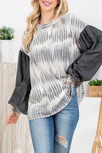 Tie Dye Top with Bubble Sleeves in Gray Shirts & Tops Ces Femme   