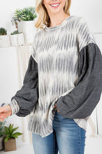 Load image into Gallery viewer, Tie Dye Top with Bubble Sleeves in Gray Shirts &amp; Tops Ces Femme   
