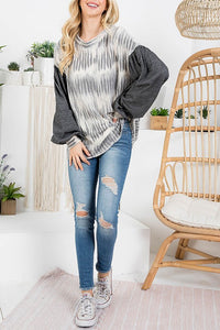 Tie Dye Top with Bubble Sleeves in Gray Shirts & Tops Ces Femme   