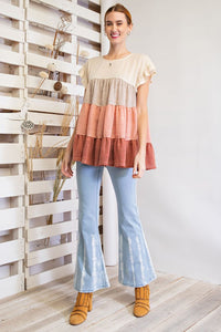 Easel Tiered Ruffled Top in Rusty Dusty Shirts & Tops Easel   