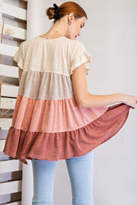 Easel Tiered Ruffled Top in Rusty Dusty Shirts & Tops Easel   