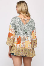 Load image into Gallery viewer, GiGio Mixed Patchwork Print Top in Dark Sage Shirts &amp; Tops Gigio   
