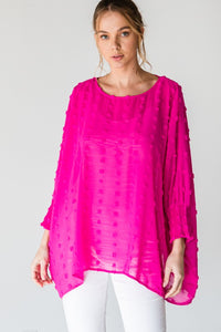 Jodifl Sheer Swiss Dot Top in Hot Pink Shirts & Tops Jodifl   