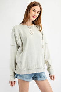 Easel Mineral Washed Top with Bandana Print Contrast in Faded Sage Shirts & Tops Easel   