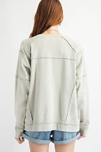 Easel Mineral Washed Top with Bandana Print Contrast in Faded Sage Shirts & Tops Easel   