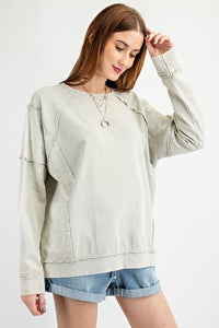 Easel Mineral Washed Top with Bandana Print Contrast in Faded Sage Shirts & Tops Easel   