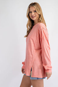 Easel Mineral Washed Cotton Slub Top in Coral Shirts & Tops Easel   