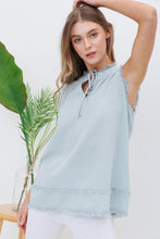 Load image into Gallery viewer, Sleeveless Linen Blend Top with Frayed Trim in Eggshell Blue-FINAL SALE Shirts &amp; Tops Blue B   
