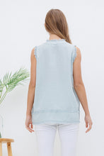 Load image into Gallery viewer, Sleeveless Linen Blend Top with Frayed Trim in Eggshell Blue-FINAL SALE Shirts &amp; Tops Blue B   
