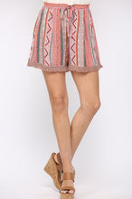 Load image into Gallery viewer, GiGio Aztec Print Shorts with Fringe Trim and Waist Tie Shorts Gigio   
