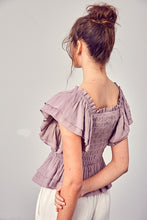 Load image into Gallery viewer, Lavender Smocked Top with Ruffled Sleeves-FINAL SALE Shirts &amp; Tops Miou Muse   
