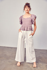 Lavender Smocked Top with Ruffled Sleeves-FINAL SALE Shirts & Tops Miou Muse   
