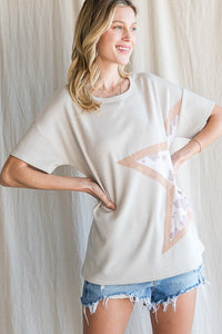 Hopely Taupe Ribbed Top with Side Star Shirts & Tops Hopely   