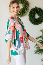 Load image into Gallery viewer, Jodifl Green and Blush Floral Print Top with Ruffled Shoulders Shirts &amp; Tops Jodifl   
