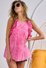 Load image into Gallery viewer, BiBi Fuchsia Mineral Washed Sleeveless Top with Ruffled Details Shirts &amp; Tops BiBi   
