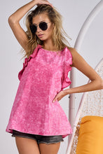Load image into Gallery viewer, BiBi Fuchsia Mineral Washed Sleeveless Top with Ruffled Details Shirts &amp; Tops BiBi   
