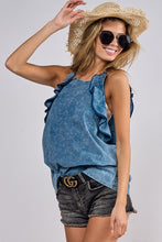 Load image into Gallery viewer, BiBi Vintage Denim Mineral Washed Sleeveless Top with Ruffled Details Shirts &amp; Tops BiBi   
