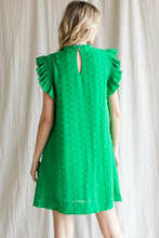 Load image into Gallery viewer, Jodifl Swiss Dot Dress with Ruffled Cap Sleeves in Kelly Green Dresses Jodifl   
