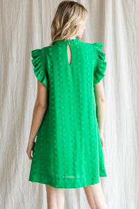 Jodifl Swiss Dot Dress with Ruffled Cap Sleeves in Kelly Green Dresses Jodifl   