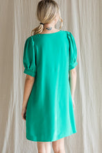 Load image into Gallery viewer, Jodifl Solid V-Neck Puff Sleeve Dress with Pockets in Kelly Green Dress Jodifl   
