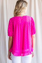 Load image into Gallery viewer, Jodifl Swiss Dot Top with Bubble Sleeves and Ruffled Hem in Hot Pink Shirts &amp; Tops Jodifl   
