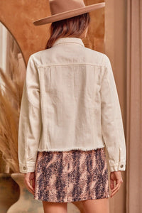 Denim Jacket with Diamond Trim Detail in Ivory Jacket Andree by Unit   