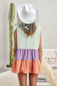BiBi Color Block Sleeveless Top with Shoulder Ties in Mint, Lilac, and Apricot Shirts & Tops BiBi   