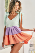 Load image into Gallery viewer, BiBi Color Block Sleeveless Top with Shoulder Ties in Mint, Lilac, and Apricot Shirts &amp; Tops BiBi   
