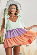Load image into Gallery viewer, BiBi Color Block Sleeveless Top with Shoulder Ties in Mint, Lilac, and Apricot Shirts &amp; Tops BiBi   
